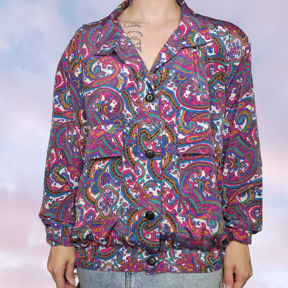 Vtg Funky 80s Colorful Paisley Psychedelic Button Up Jacket Windbreaker Sz Sm` - Picture 1 of 8